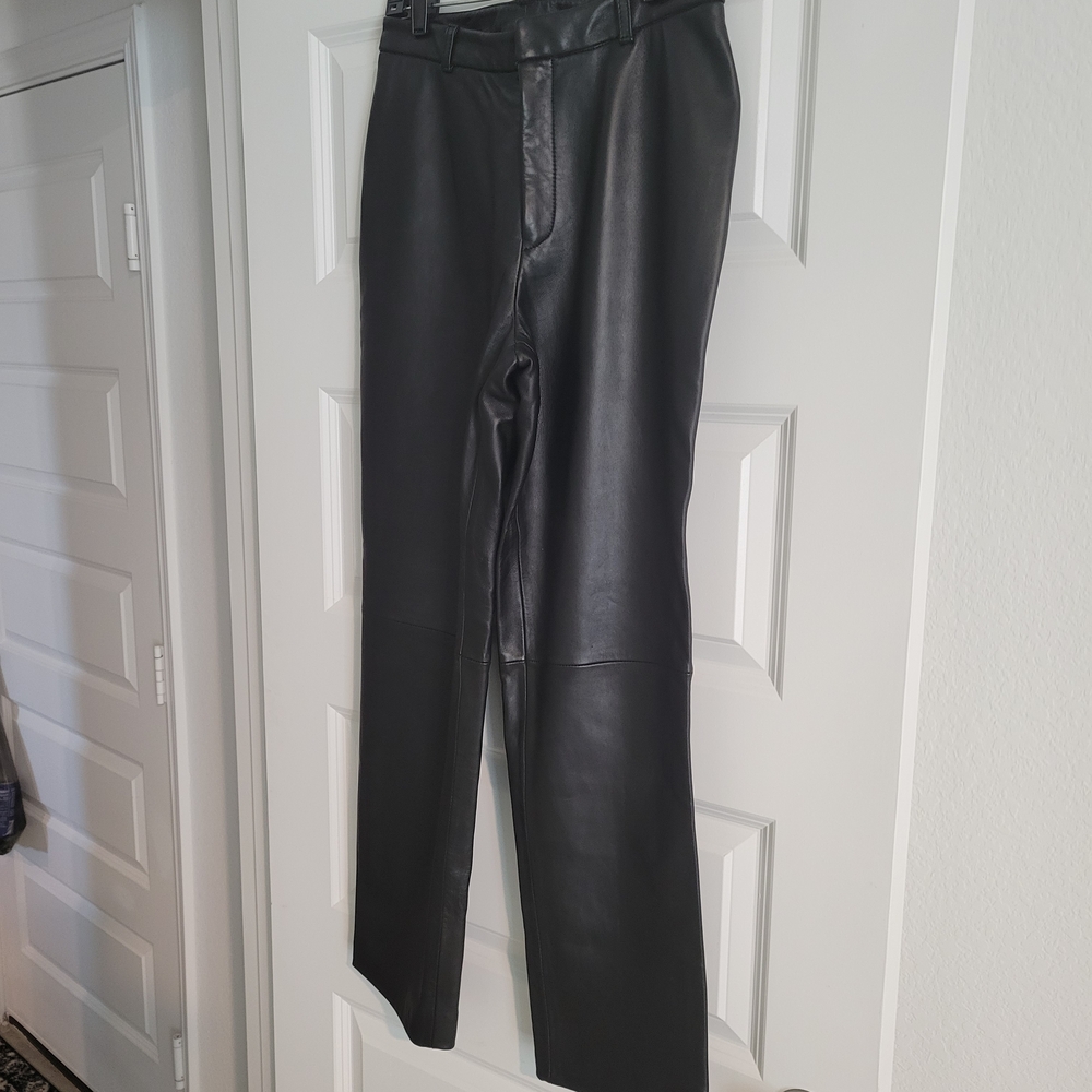 Elegant Black Leather Straight Leg Pants